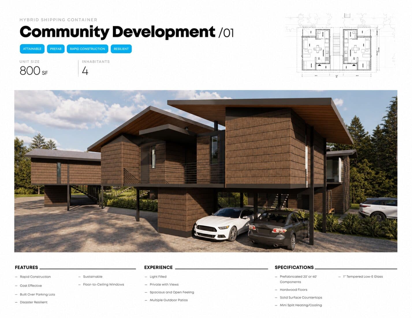 Hybrid shipping container community development